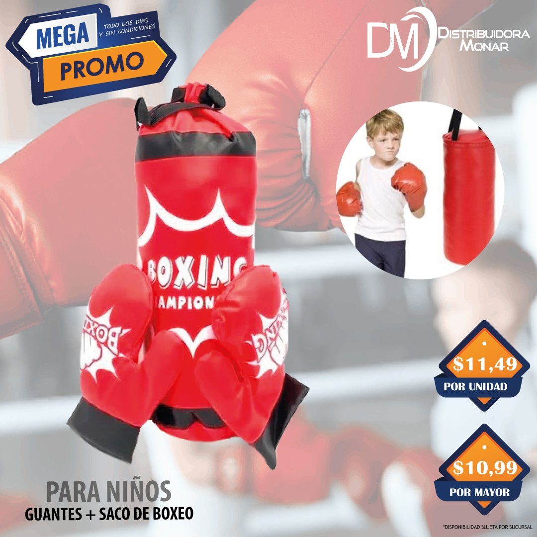Importadora y Distribuidora Monar - Guantes + Saco Boxeo set para niños -  Incluye 2 guantes + 1 bolso - Ideal para los niños - MEDIDA DE LA BOLSA -  ALTURA 50
