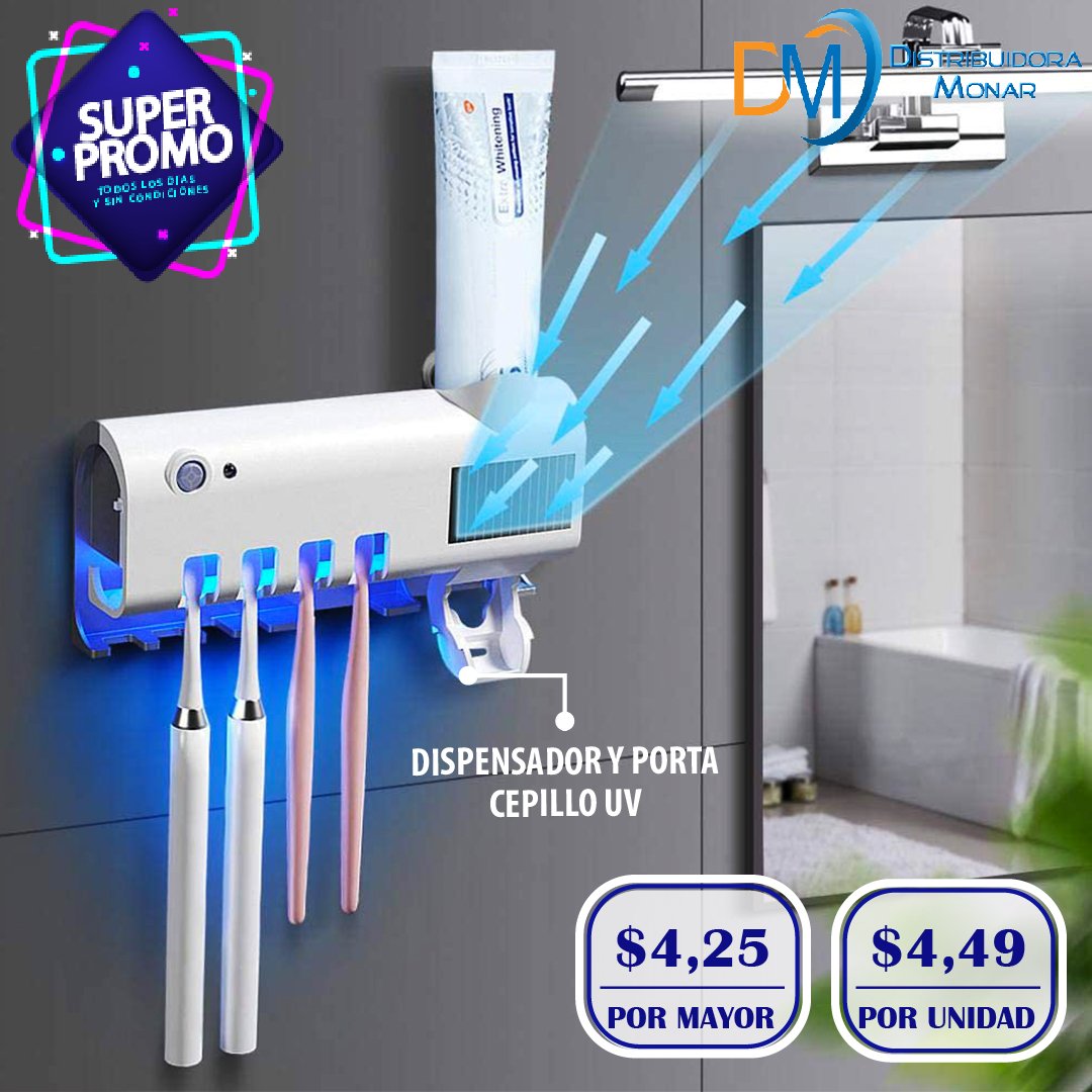 Dispensador de pasta de dientes y porta cepillos con esterilizador  inteligente de luz UV - Importadora y Distribuidora Monar