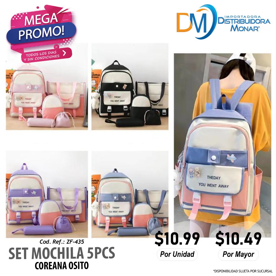 Set de Mochila 5pcs Coreana Osito Importadora y Distribuidora Monar