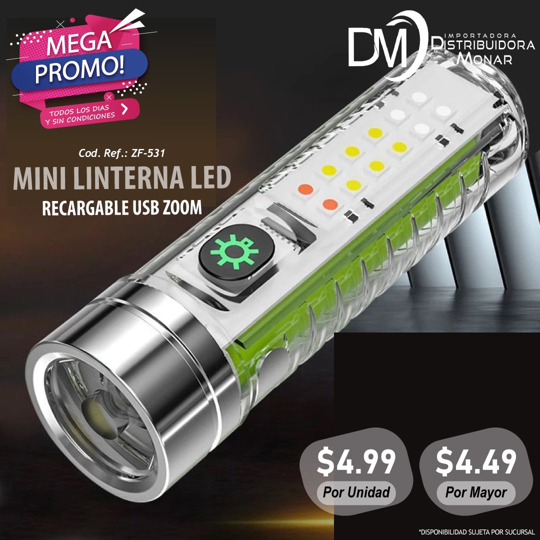 Mini Linterna Led Zoom Recargable USB X201 - Importadora y Distribuidora  Monar